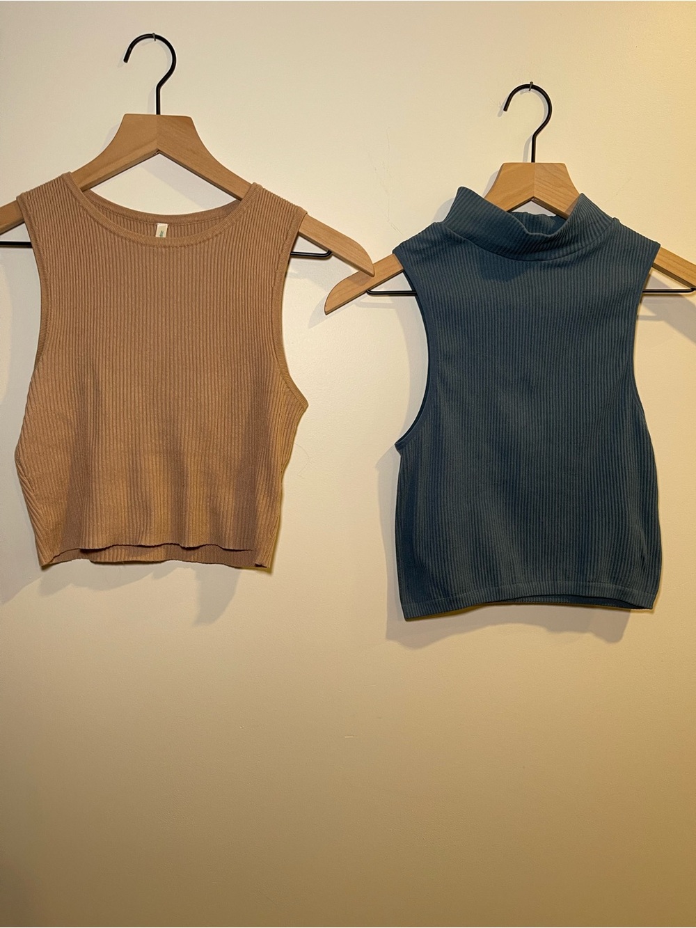 Zara and Befree Ribbed Sleeveless Tank Top - Tan Shirt Size XS and Teal (Set)